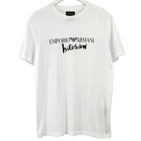 Emporio Armani x Interview Magazine Limited Edition White Logo T-Shirt sz M - Picture 1 of 6